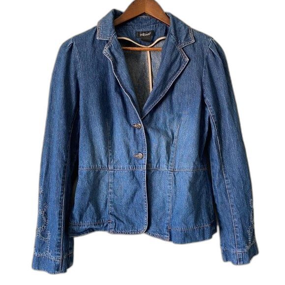 WILLI SMITH Denim Jacket with Embroidery & Beading - Women's Large Y2K Boho - Picture 1 of 11